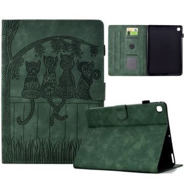 Green Cats Embossed Leather Case for Samsung Galaxy Tab S5e/T720 - 1