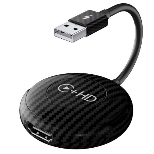 Wireless CarPlay Adapter: USB & HDMI Wired to Wireless, Round (Carbon Fiber) - 1