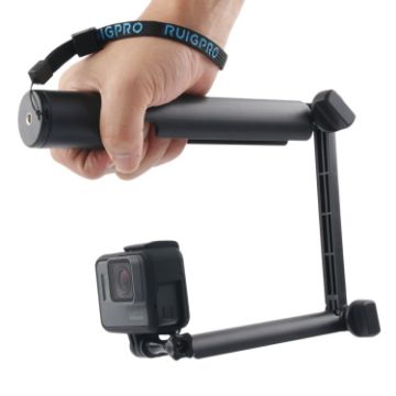 3-Way Monopod Selfie Stick for GoPro, Insta360, DJI Cameras (Black) - 1