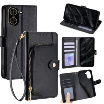 Redmi A5 4G Zipper Bag Leather Phone Case, Black, 171.7mm - 1