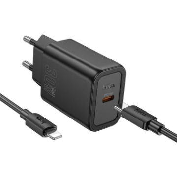 hoco N62 PD30W Charger Set with 1m Type-C to 8 Pin Cable, EU Plug - 1