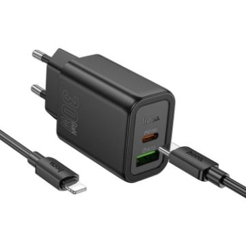 hoco N63 PD30W+QC3.0 Charger Set EU Plug with 1m Type-C to 8 Pin Cable - 1