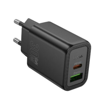 hoco N63 Dual Port Charger, PD30W+QC3.0, EU Plug (Black) - 1