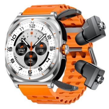GT98 2-in-1 IP67 Smartwatch & Bluetooth Headphone, Silver Orange - 1