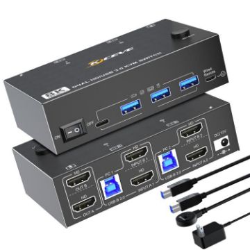 8K 60Hz Dual Monitor KVM Switch, USB3.0/HDMI, 2-Port, UK Plug - 1