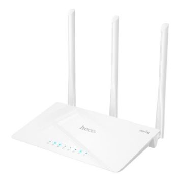 hoco HI30 EU Plug 2.4G WiFi 4 Router with Three Antennas (White) - 1