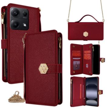 Red Crossbody Leather Phone Case for Redmi Note 14S 4G - 1