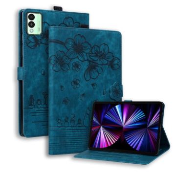 Tecno MegaPad 11 Cartoon Sakura Cat Embossed Leather Case (Blue) - 1