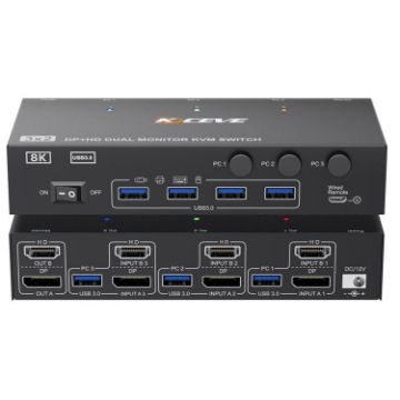 KCEVE KC-KVM302DH 8K 60Hz Dual Monitor KVM Switch, UK Plug - 1