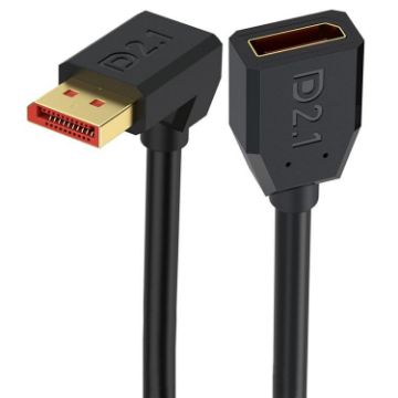 DP2.1 Male to Female Elbow 52Gbps 16K Adapter Cable, 15cm Black - 1