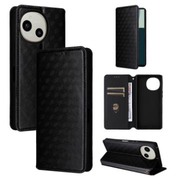 Sharp Aquos R10/R9 Flip Leather Case - Black Cubic Grid Texture - 1
