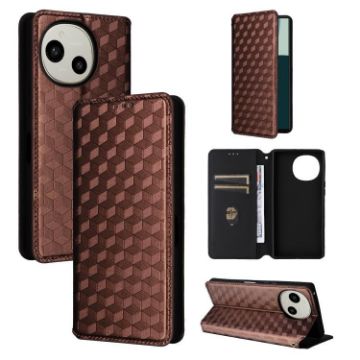 Sharp Aquos R10/R9 Brown Flip Leather Case with Grid Texture - 1