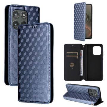 Motorola Edge 5G 2025 Blue Cubic Grid Leather Flip Phone Case - 1