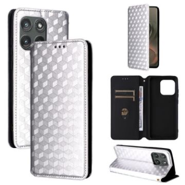 Motorola Edge 5G 2025 Silver Flip Leather Case with Cubic Texture - 1