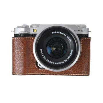 FUJIFILM X-M5 Coffee Litchi Texture PU Leather Camera Half Case - 1