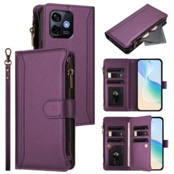 Ulefone Note 16 Pro Purple Leather Case, 9 Card Slots, Strap, Zipper - 1