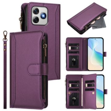 Ulefone Note 18 Ultra/Pro Leather Case: 9 Card Slots, Purple Zipper - 1