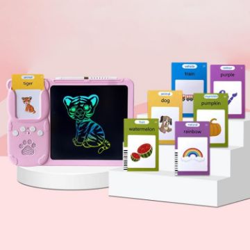 Children's 8.5" Drawing Board with Audiobooks & 112 Cards - Pink - 1