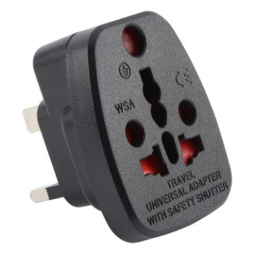 WSA-7 UK Plug Universal Travel Adapter with Safety Shutter (Black) - 1
