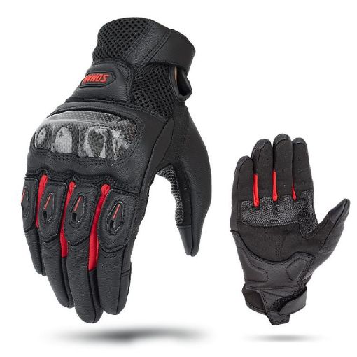 SOMAN MG21 Red Motorcycle Sheepskin Carbon Fiber Gloves, Size M - 1