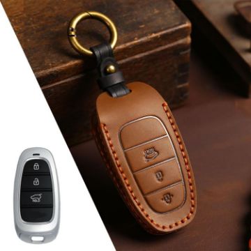 Hyundai Staria/Sonata 3-Button Cowhide Key Cover (Brown) - 1