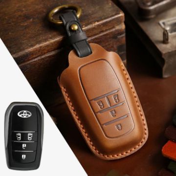 Toyota Alphard Crazy Horse Leather Car Key Cover (4-Button, Brown) - 1