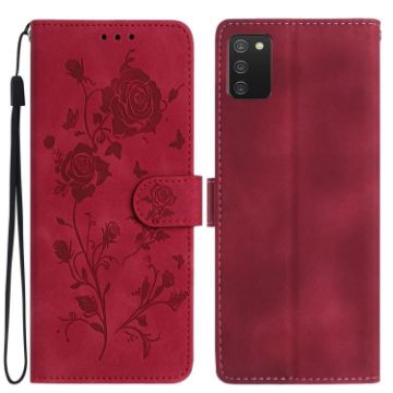 Samsung Galaxy A02S Red Rose Embossed Leather Phone Case 164mm - 1