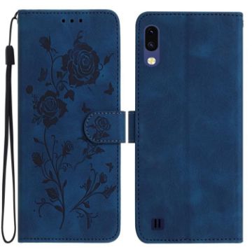 Samsung Galaxy A10/M10 Dark Blue Rose Embossed Leather Case - 1