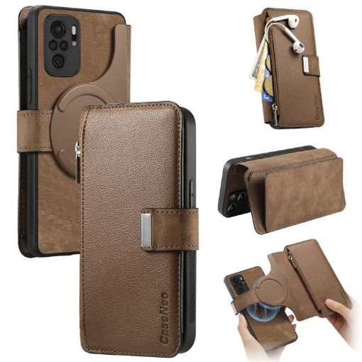 Redmi Note 10 4G/10S MagSafe RFID Wallet Leather Case (Brown) - 1