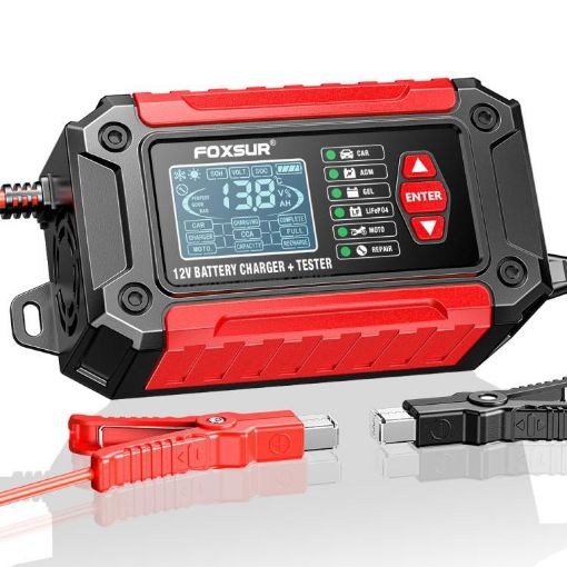 FOXSUR FTC-1206 Car Motorcycle Battery Charger Tester, UK Plug - 1