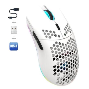 HXSJ T66 RGB Rechargeable Mouse: 3 Modes Wired/Wireless (White) - 1