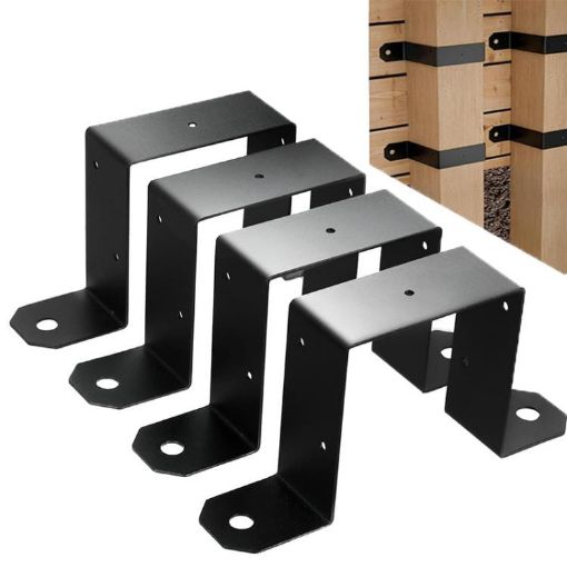 Heavy Duty Black Metal U-Shaped Fence Post Brackets, 4-Pack - 1