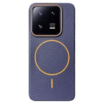 Xiaomi 13 Pro MagSafe Litchi Grain TPU Phone Case (Dark Blue Orange) - 1