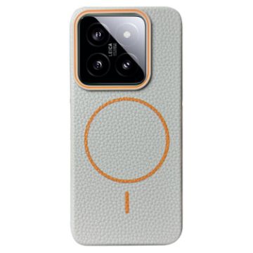 Xiaomi 14 MagSafe Litchi Grain TPU Case (Grey Orange) - 1
