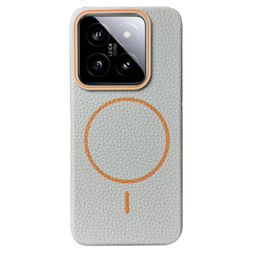 Xiaomi 14 MagSafe Litchi Grain TPU Case (Grey Orange) - 1
