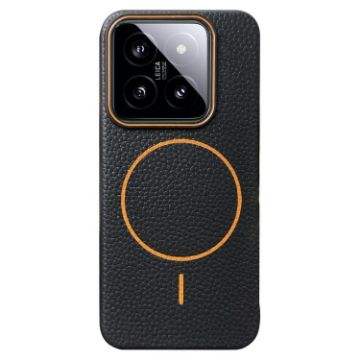 Xiaomi 14 MagSafe TPU Phone Case - Black Orange Litchi Grain - 1