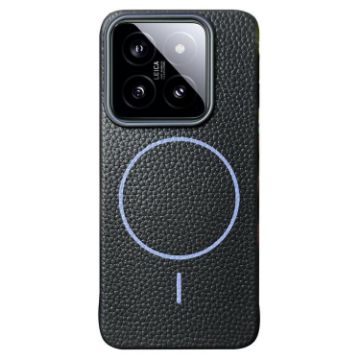 Xiaomi 14 Pro MagSafe Litchi Grain TPU Case (Black Purple) - 1