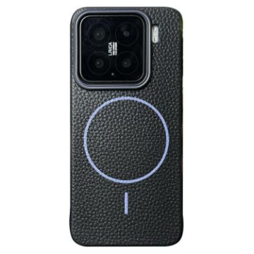 Xiaomi 15 MagSafe TPU Phone Case - Black Purple Litchi Grain - 1