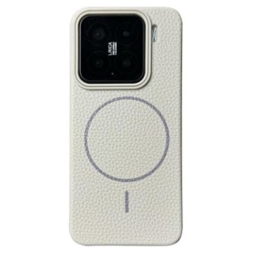 Xiaomi 15 Pro MagSafe Litchi Grain TPU Case - White Grey - 1