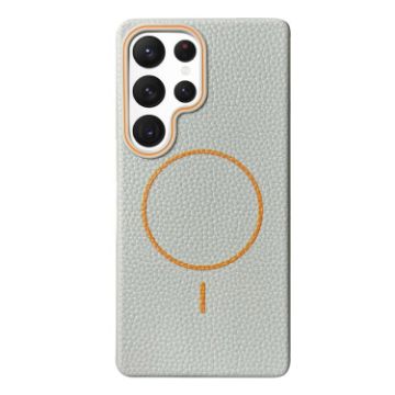 Galaxy S22 Ultra 5G MagSafe TPU Case - Grey Orange Litchi Grain - 1
