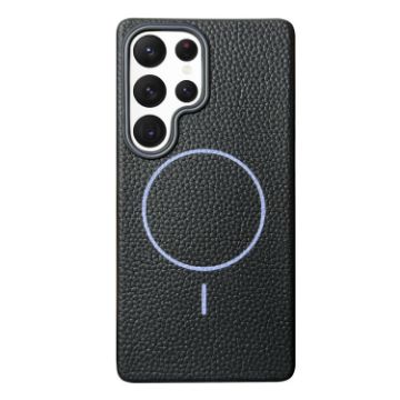 Samsung S22 Ultra 5G MagSafe Litchi Grain TPU Case Black Purple - 1
