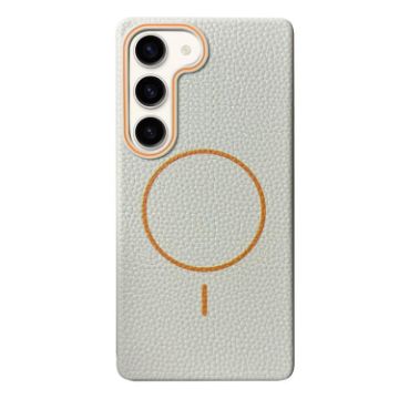Samsung Galaxy S23 5G MagSafe Litchi Grain TPU Case (White Orange) - 1