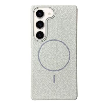 Samsung Galaxy S23+ White Grey MagSafe Litchi Grain TPU Case - 1