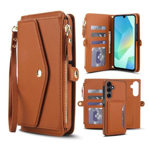 Samsung Galaxy S23+ 5G Leather Wallet Case with Lanyard (Brown) - 1