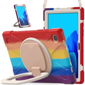 Galaxy Tab A7 10.4 Case: Silicone + PC, Holder & Strap, Red - 1