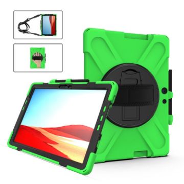 Shockproof Silicone Case for Microsoft Surface Pro X with Straps, Green - 1