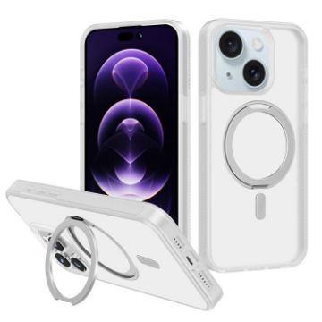 iPhone 15 Plus White Kalebol MagSafe Rotating Holder Phone Case - 1