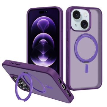 iPhone 15 Kalebol MagSafe Rotating Holder Case - Deep Purple - 1