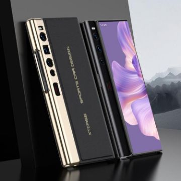 Huawei Mate Xs 2 GKK Electroplated Leather Flip Case (Black) - 1