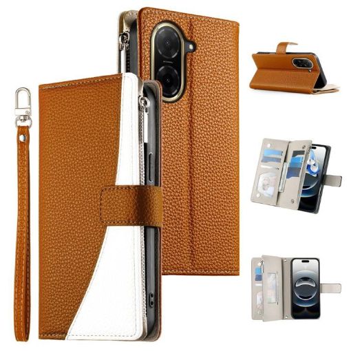 Redmi A5/Poco C71 Wallet Leather Phone Case with Strap (Brown) - 1